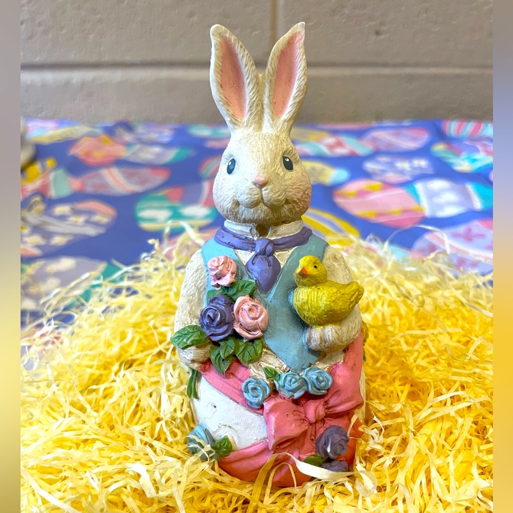 Easter Rabbit Holding Easter Chick Figurine